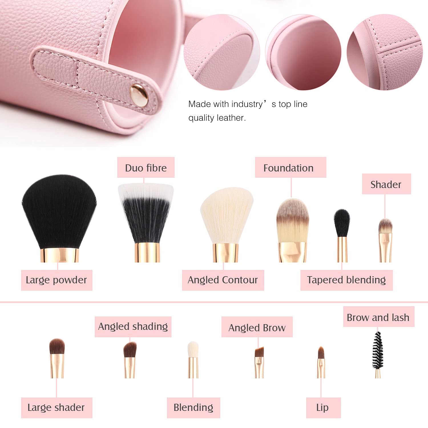 Z'OREYA 12-Piece Pink Makeup Brush Set – Travel Case, Vegan Synthetic Brushes