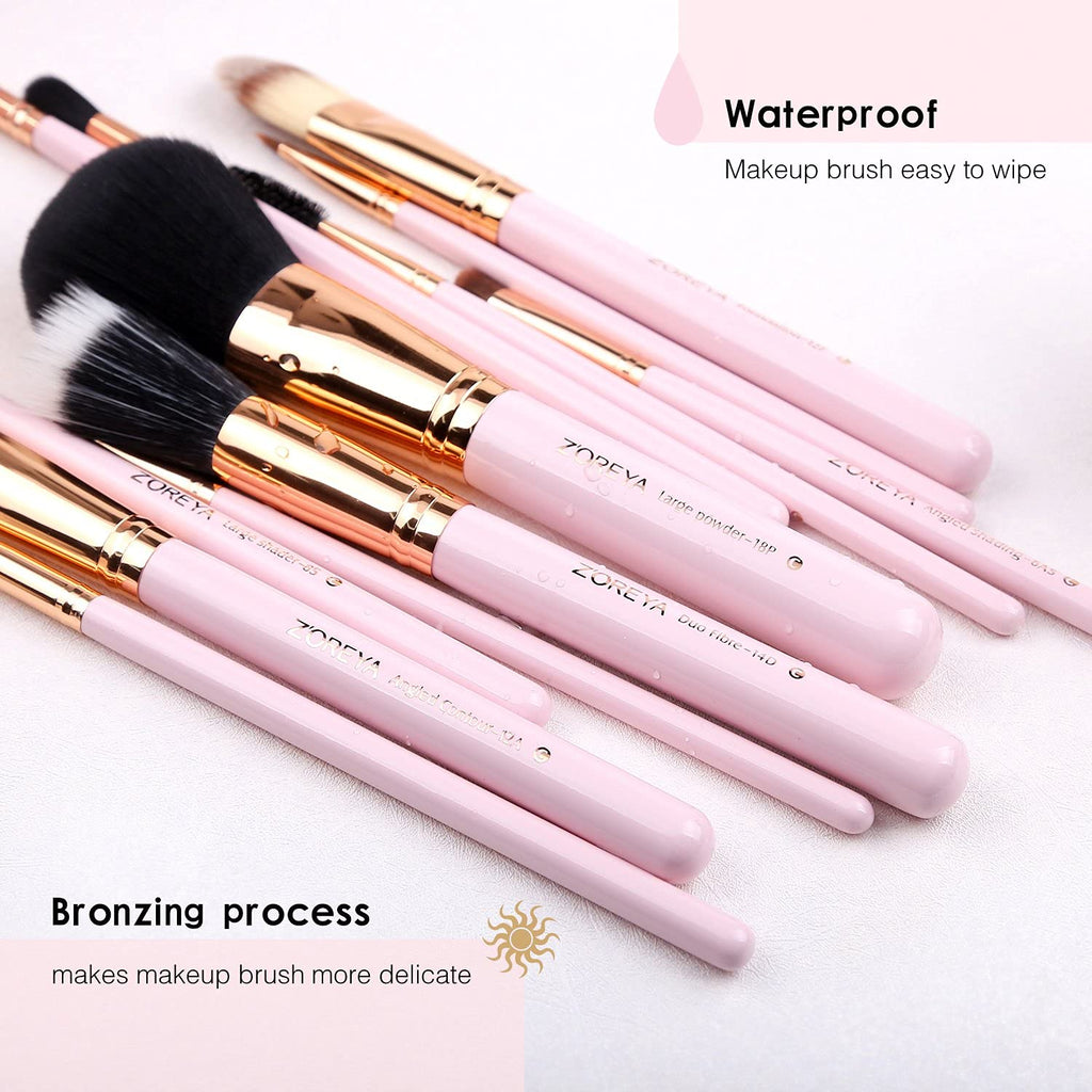 Z'OREYA 12-Piece Pink Makeup Brush Set – Travel Case, Vegan Synthetic Brushes