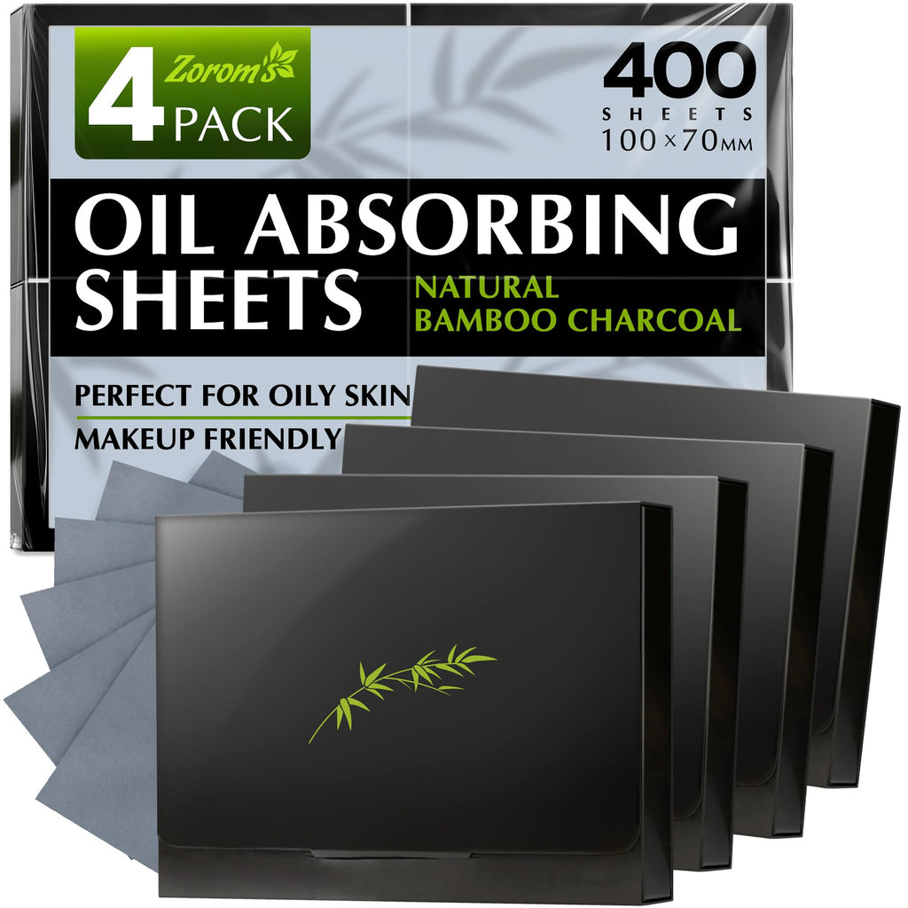 ZOROM'S Bamboo Charcoal Oil Blotting Sheets – 4pk/400 for Oily Skin | Matte Finish