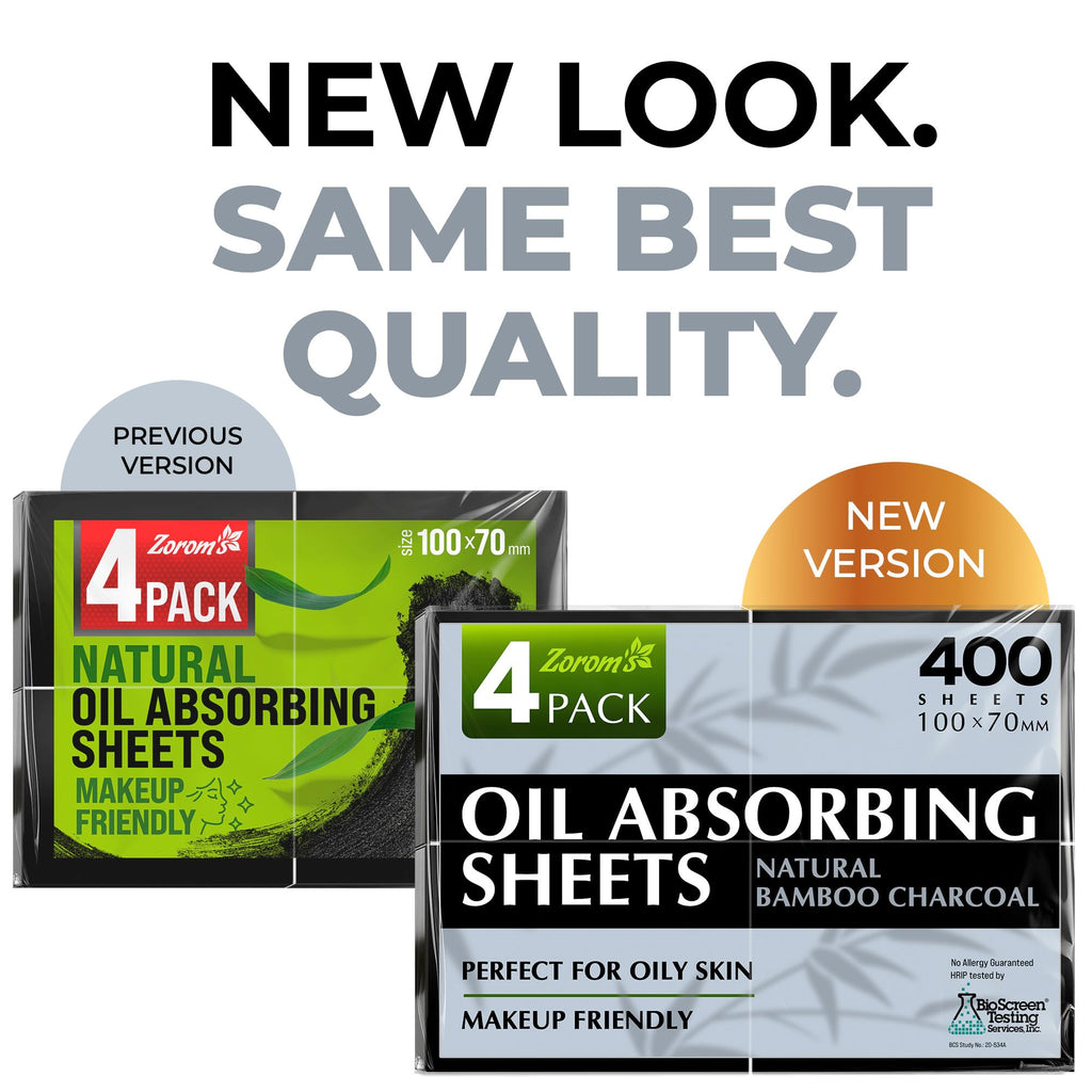 ZOROM'S Bamboo Charcoal Oil Blotting Sheets – 4pk/400 for Oily Skin | Matte Finish
