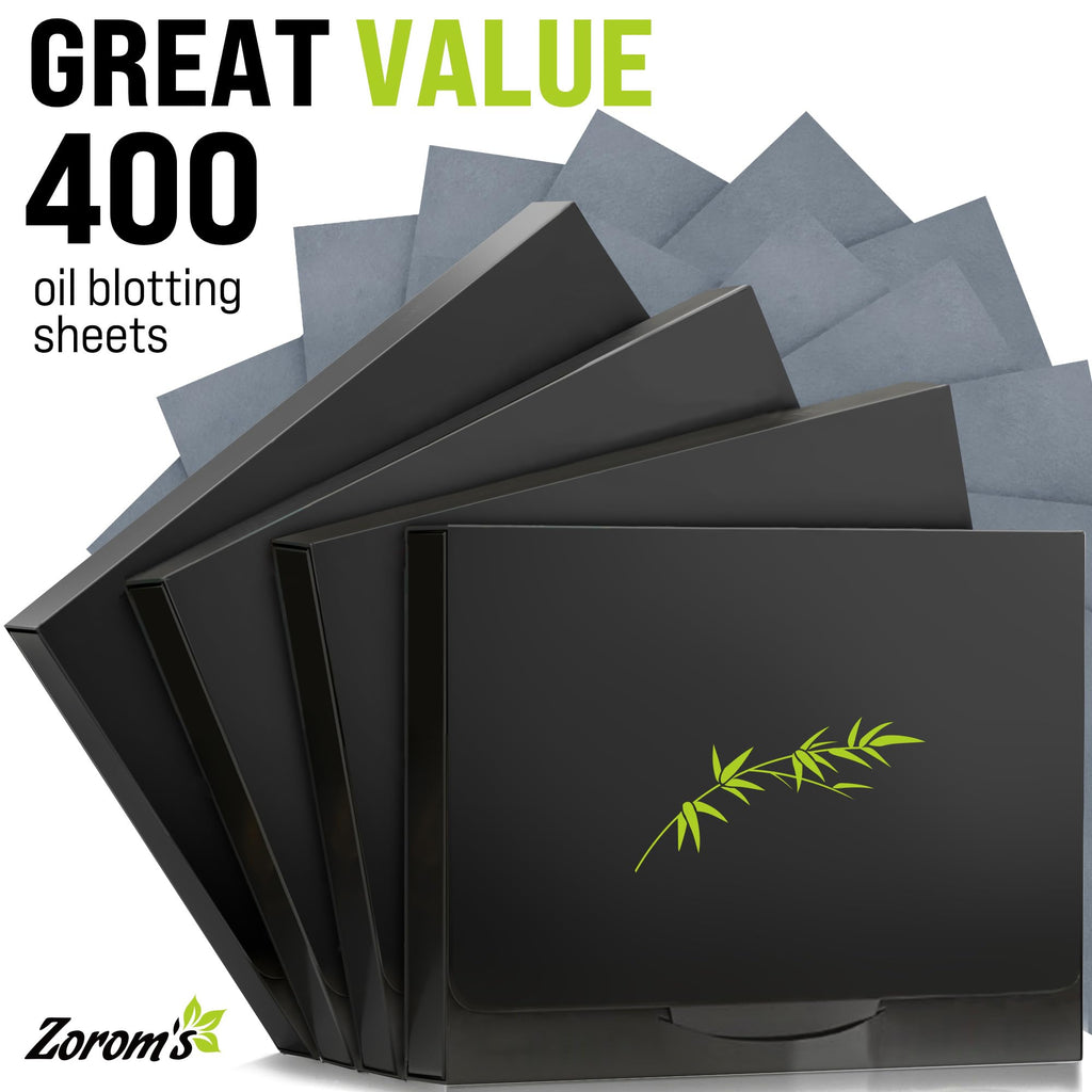 ZOROM'S Bamboo Charcoal Oil Blotting Sheets – 4pk/400 for Oily Skin | Matte Finish