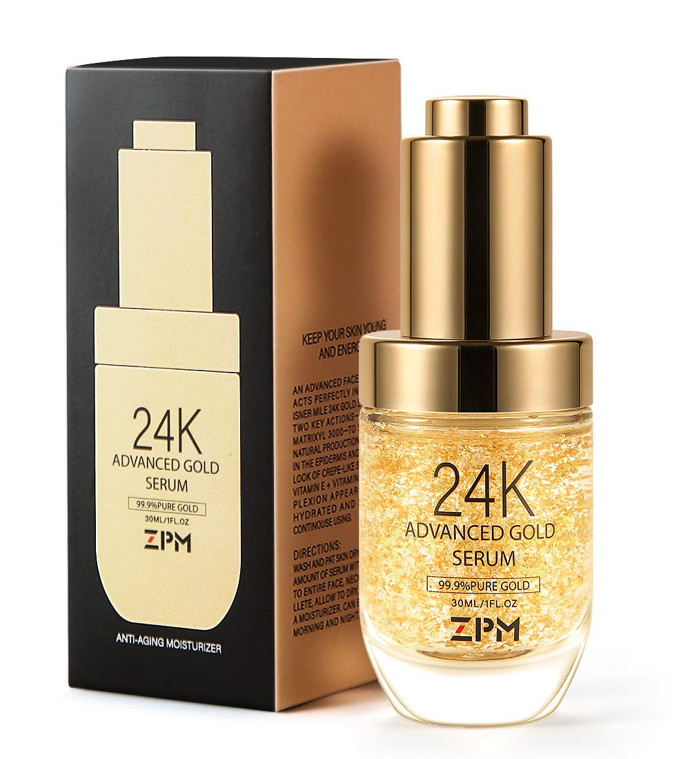 ZPM 24K Gold Anti Aging Serum with Vitamin C & Hyaluronic Acid – Day & Night Hydration (1 oz)