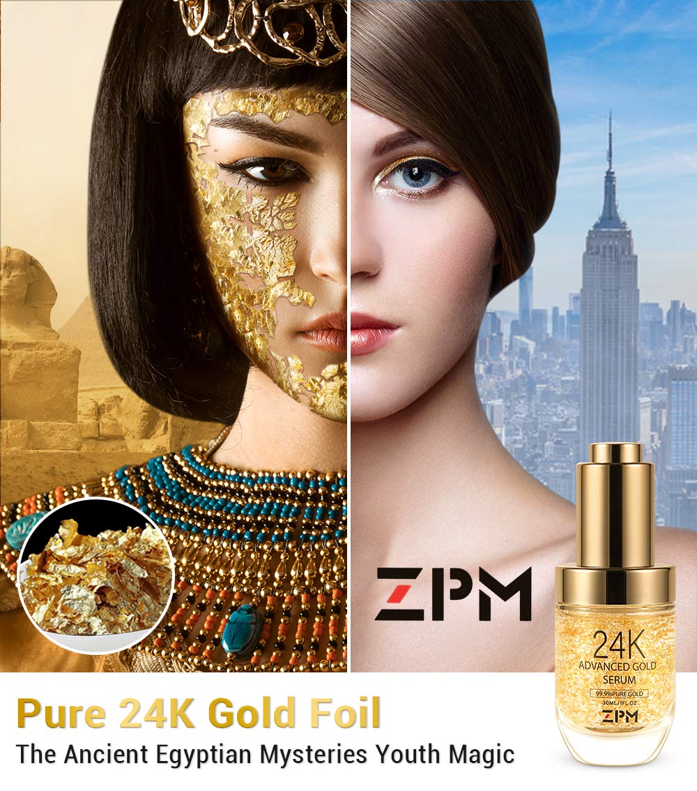 ZPM 24K Gold Anti Aging Serum with Vitamin C & Hyaluronic Acid – Day & Night Hydration (1 oz)