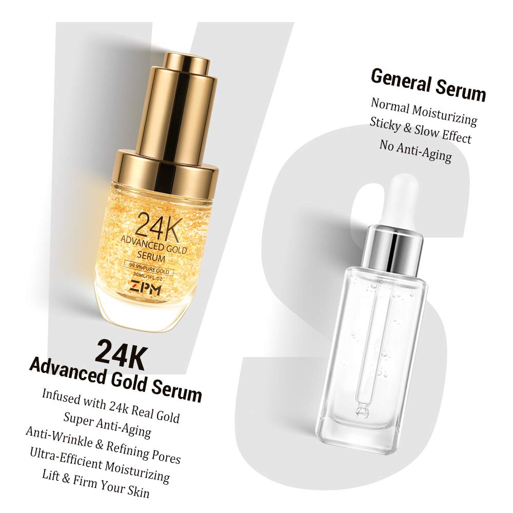 ZPM 24K Gold Anti Aging Serum with Vitamin C & Hyaluronic Acid – Day & Night Hydration (1 oz)