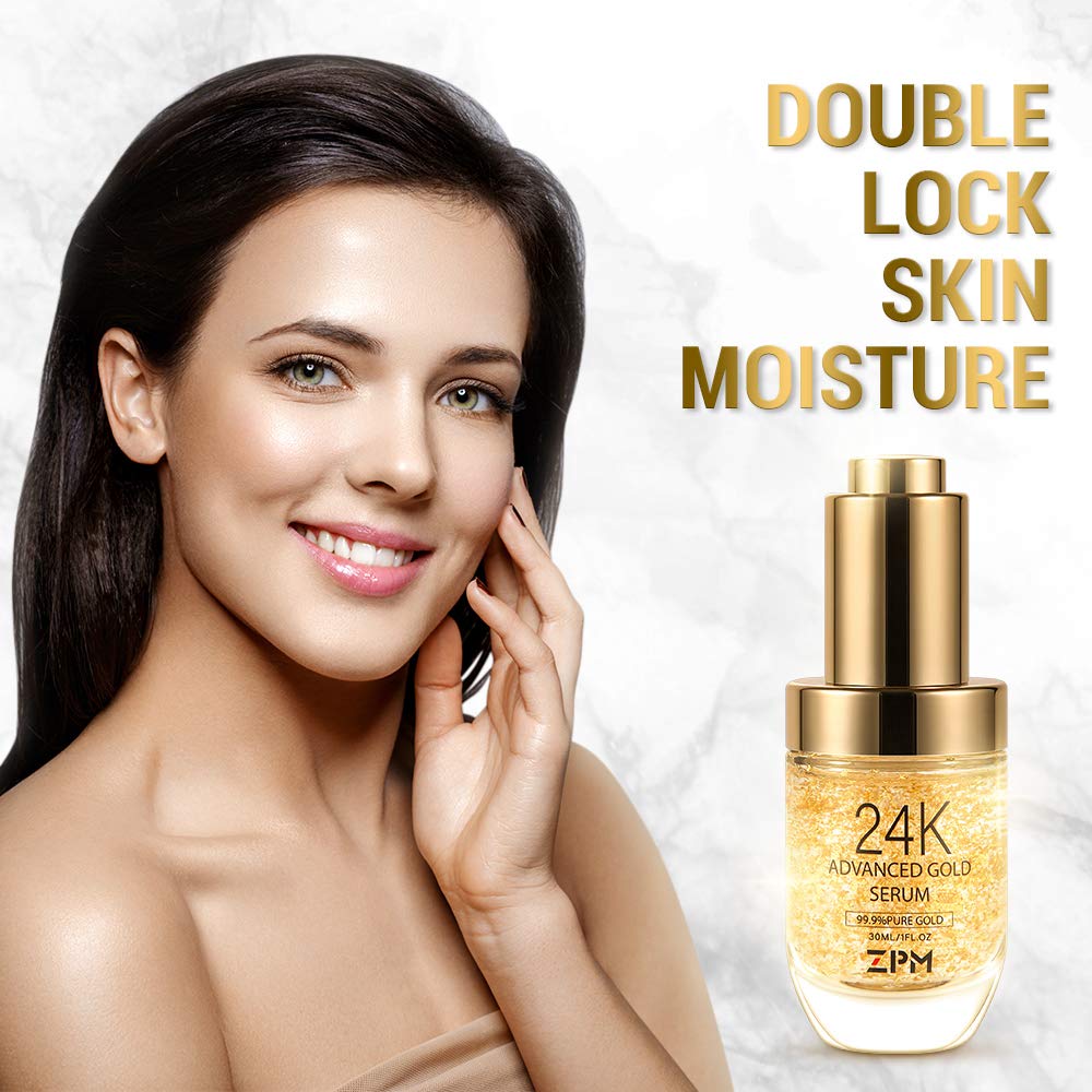ZPM 24K Gold Anti Aging Serum with Vitamin C & Hyaluronic Acid – Day & Night Hydration (1 oz)