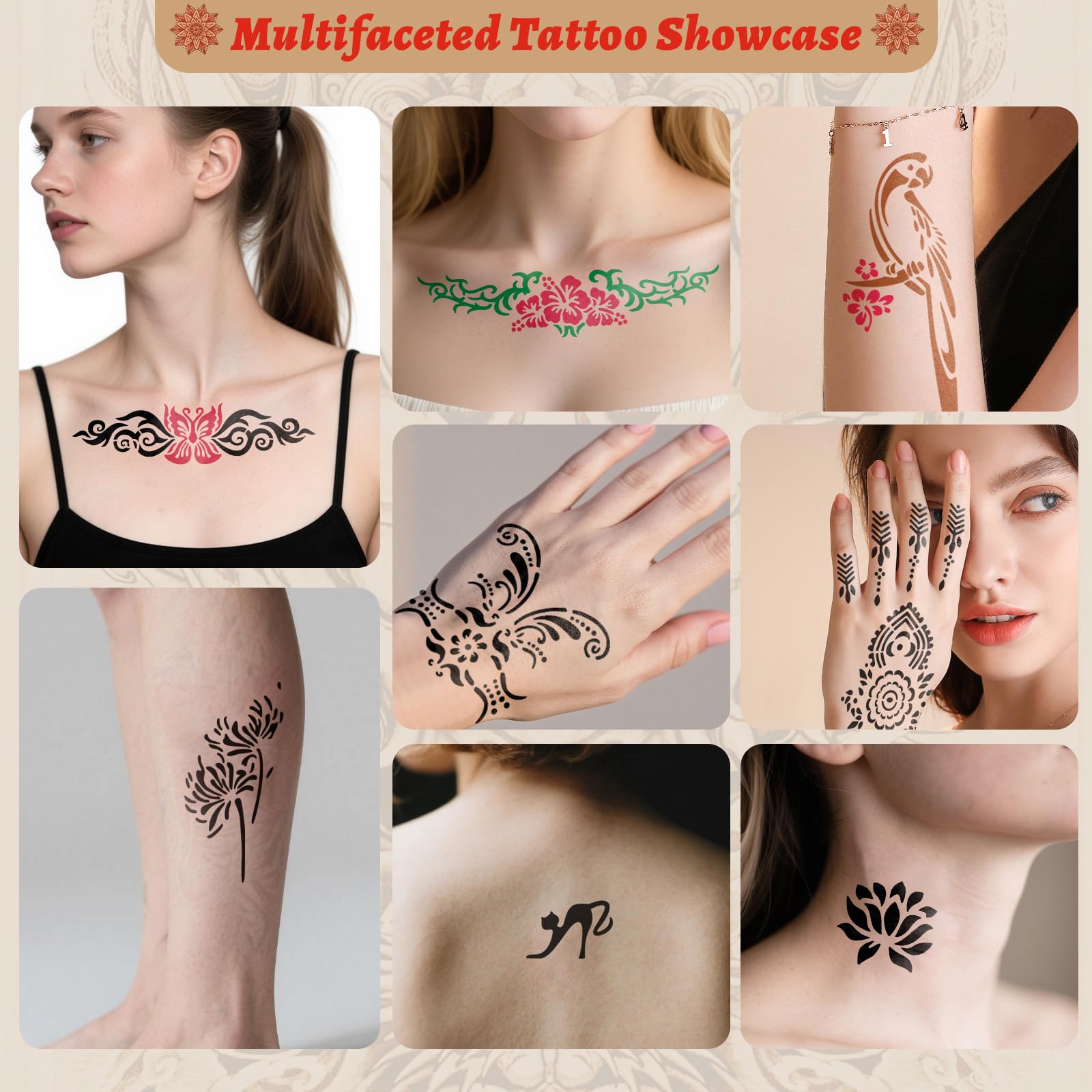 ZPTYCHZ Temporary Tattoo Kit – 6 Pcs Cones, 4 Inks, Stencils & Gloves