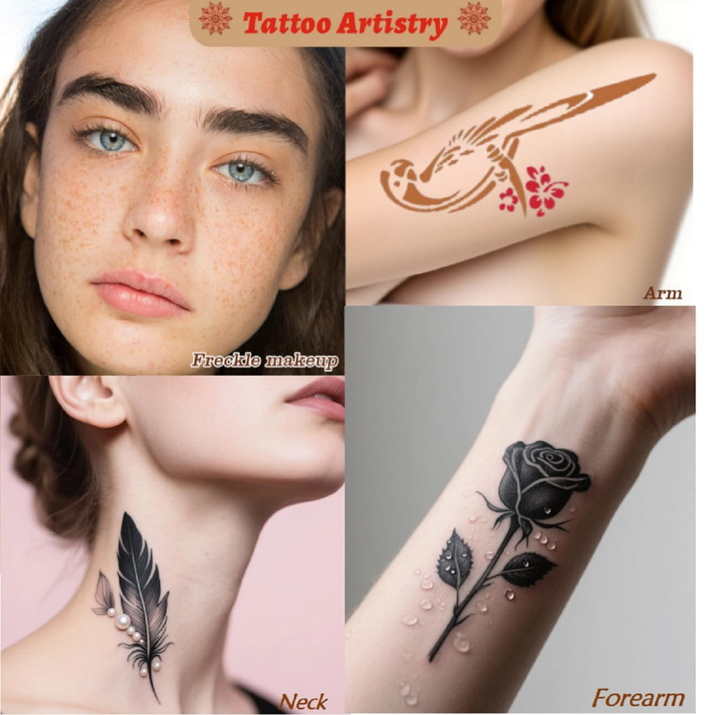 ZPTYCHZ Temporary Tattoo Kit – 6 Pcs Cones, 4 Inks, Stencils & Gloves