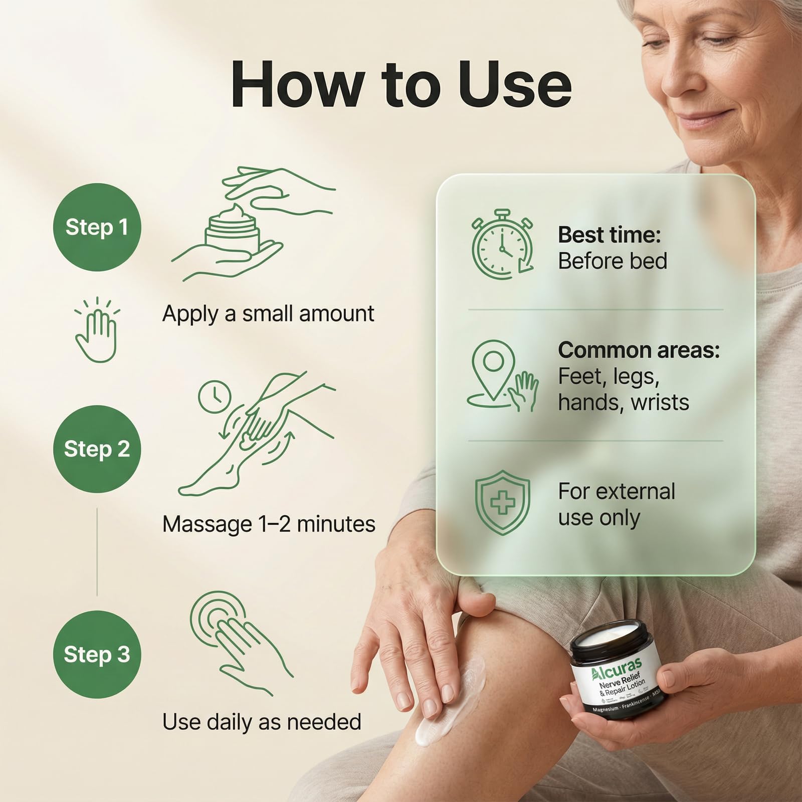 ZRRTXV Alcuras Nerve Cream – Hand & Foot Relief with Magnesium, Frankincense & MSM | 4 oz