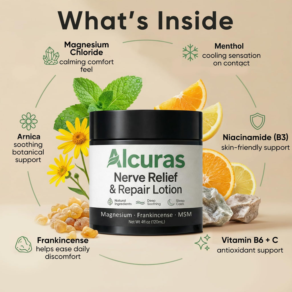 ZRRTXV Alcuras Nerve Cream – Hand & Foot Relief with Magnesium, Frankincense & MSM | 4 oz