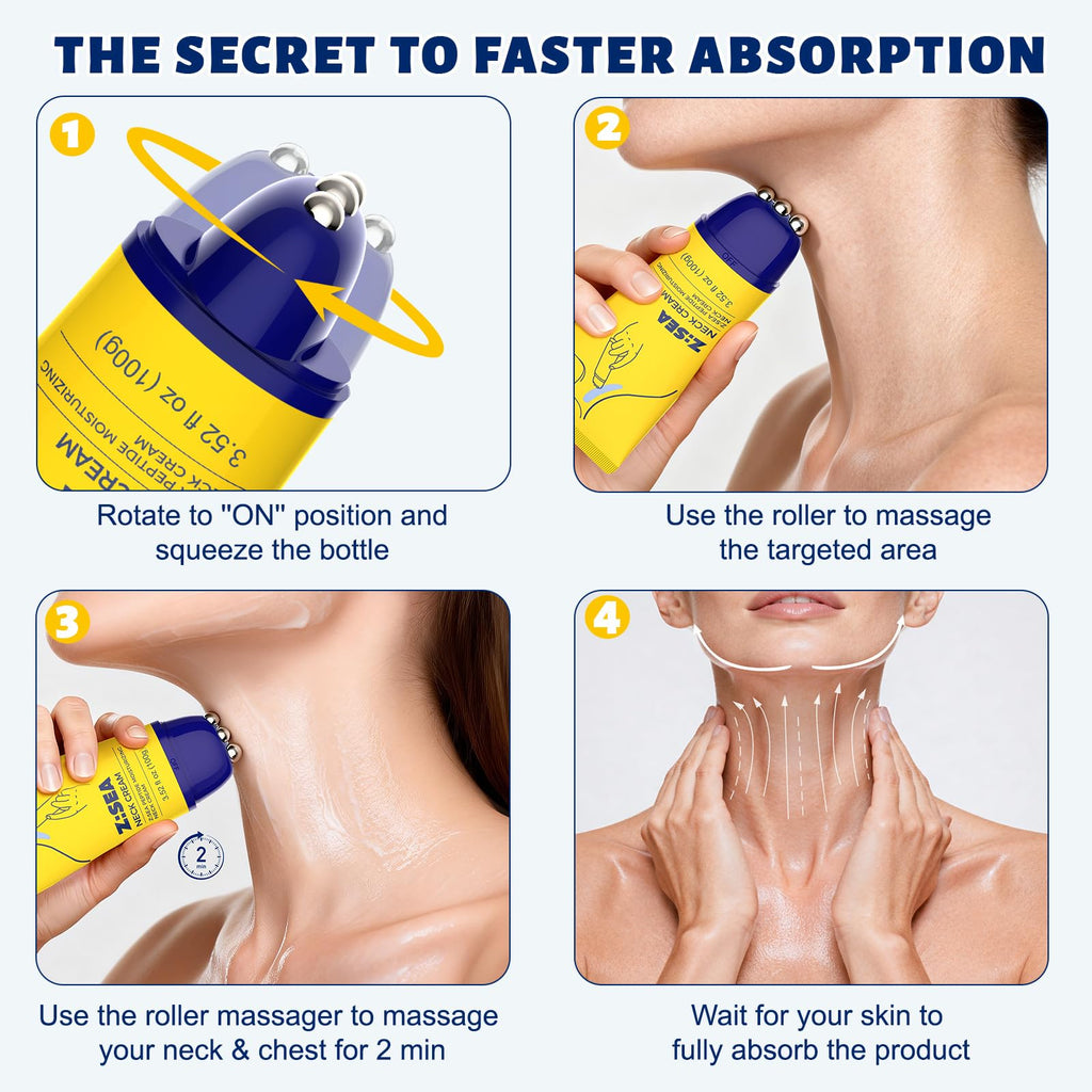 Z：SEA Neck Firming Cream with Roller – Anti-Aging Neck & Chest Cream with Multi Peptides, Collagen, Hyaluronic Acid