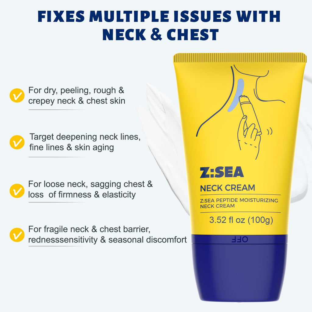Z：SEA Neck Firming Cream with Roller – Anti-Aging Neck & Chest Cream with Multi Peptides, Collagen, Hyaluronic Acid
