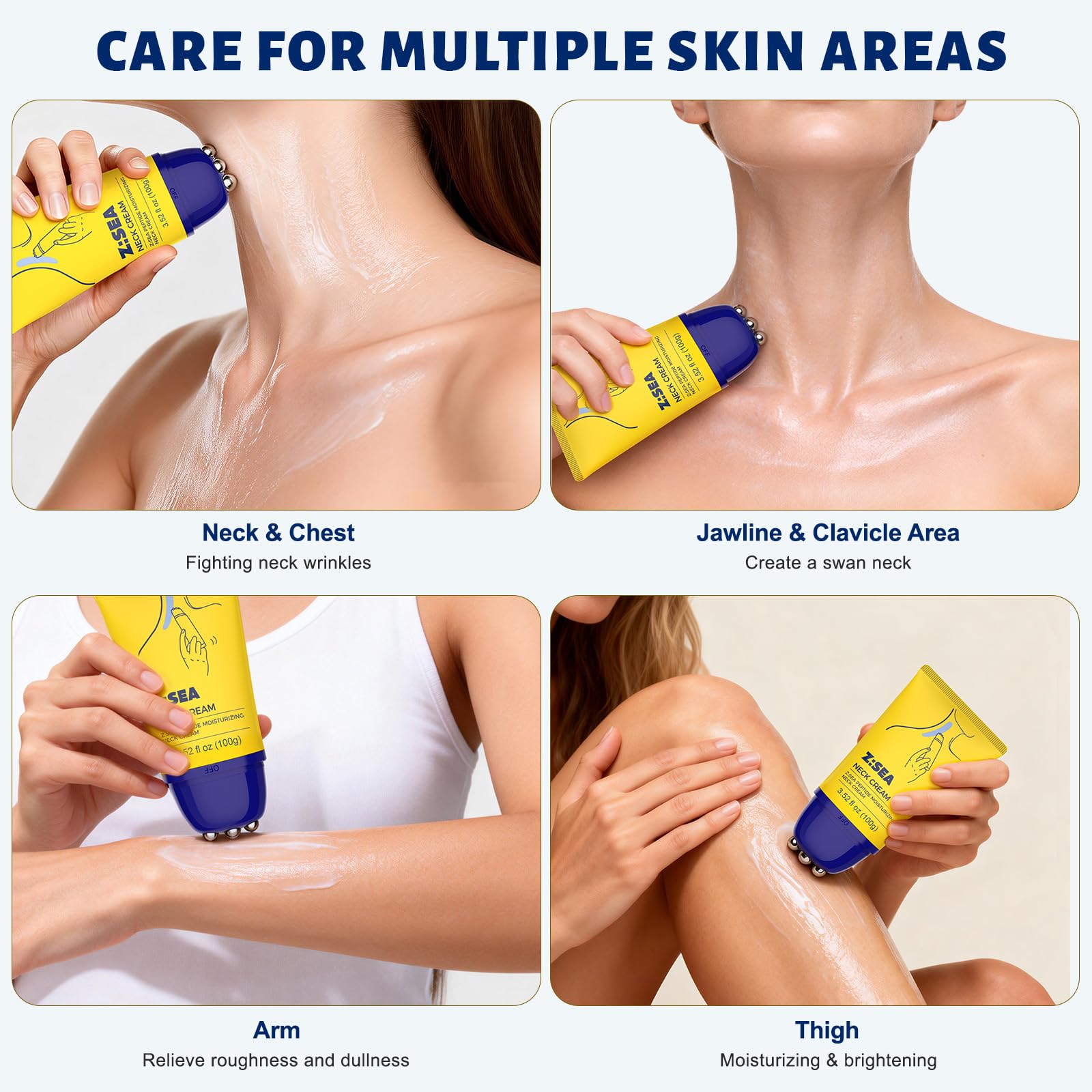 Z：SEA Neck Firming Cream with Roller – Anti-Aging Neck & Chest Cream with Multi Peptides, Collagen, Hyaluronic Acid