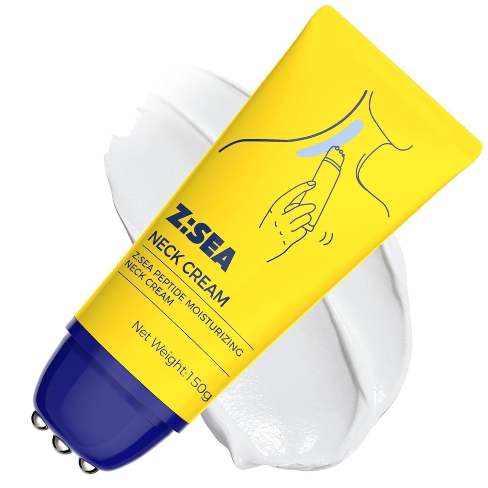 Z:SEA Neck Firming Cream with Roller – 5.29 fl oz, Multi-Peptide + Hyaluronic Acid
