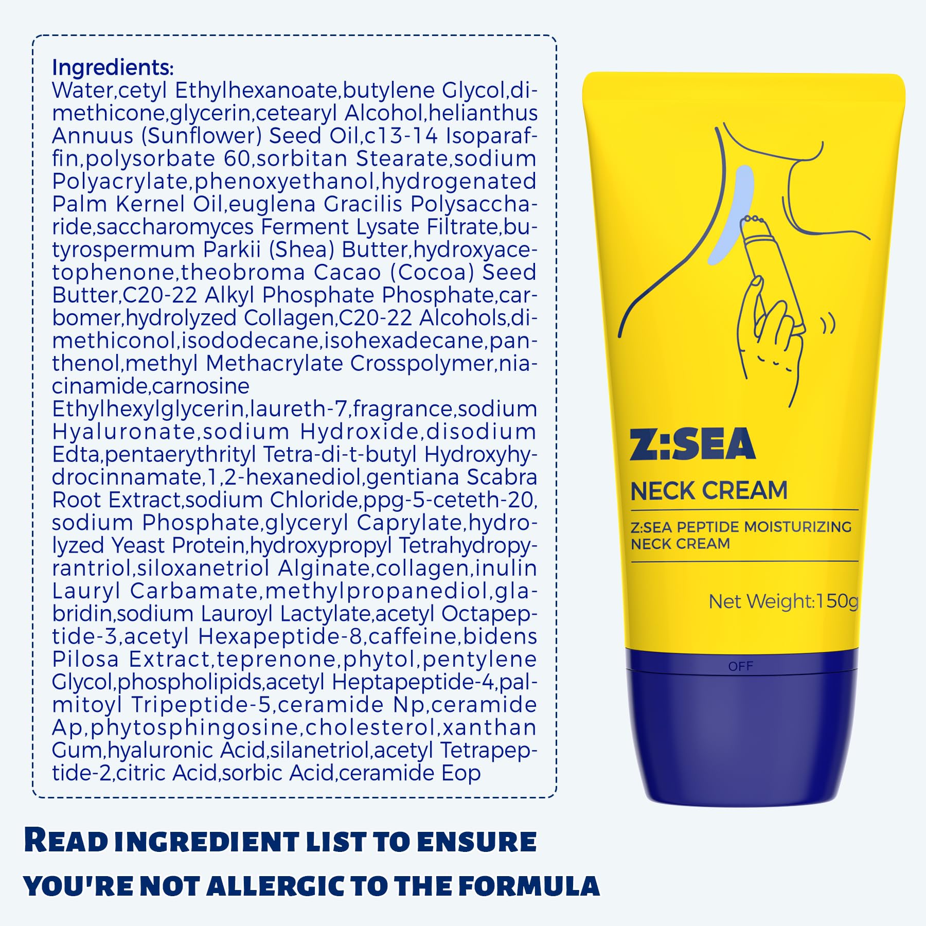 Z:SEA Neck Firming Cream with Roller – 5.29 fl oz, Multi-Peptide + Hyaluronic Acid