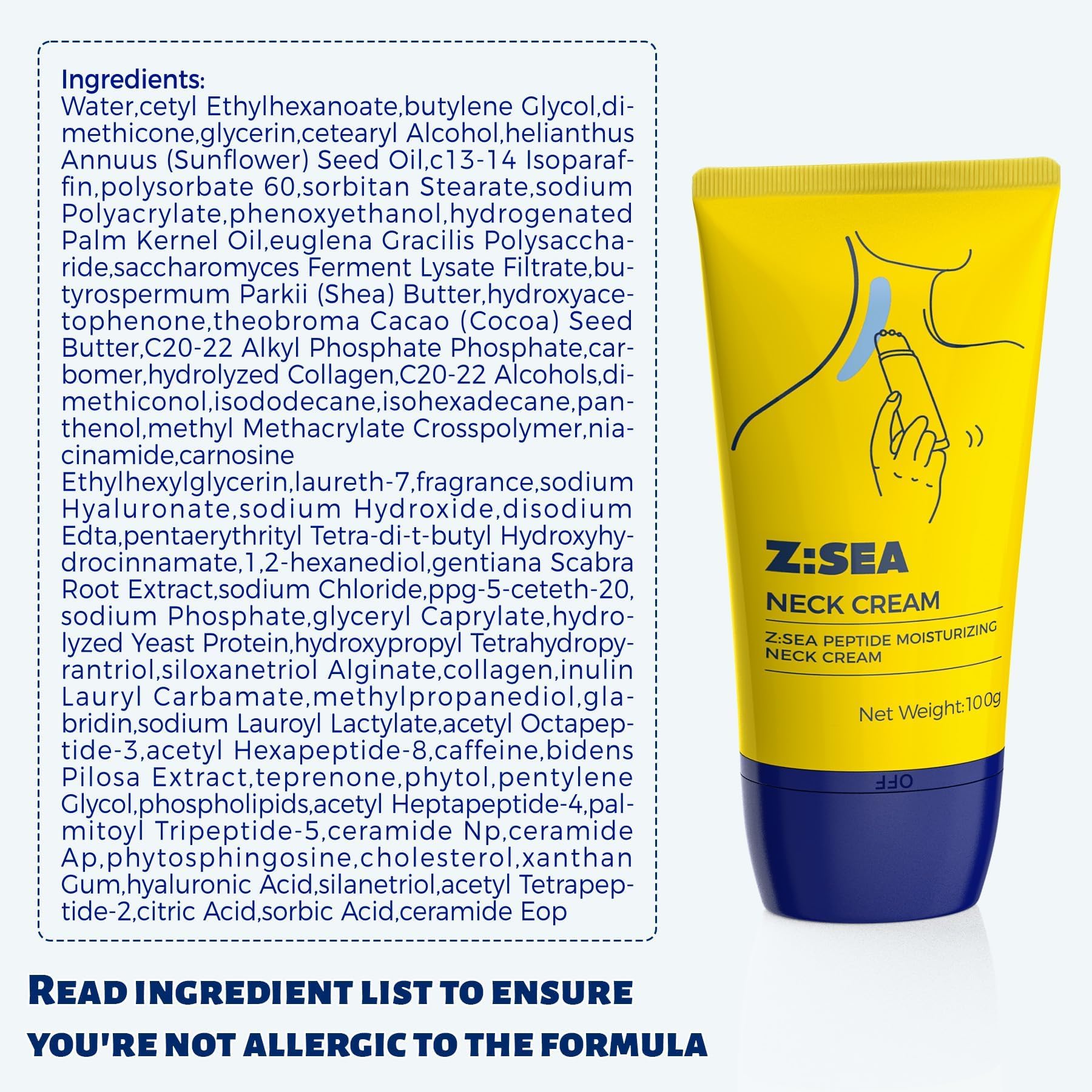 Z:SEA Neck Firming Cream with Roller — Multi-Peptide, Collagen & Hyaluronic Acid (2 Pack)