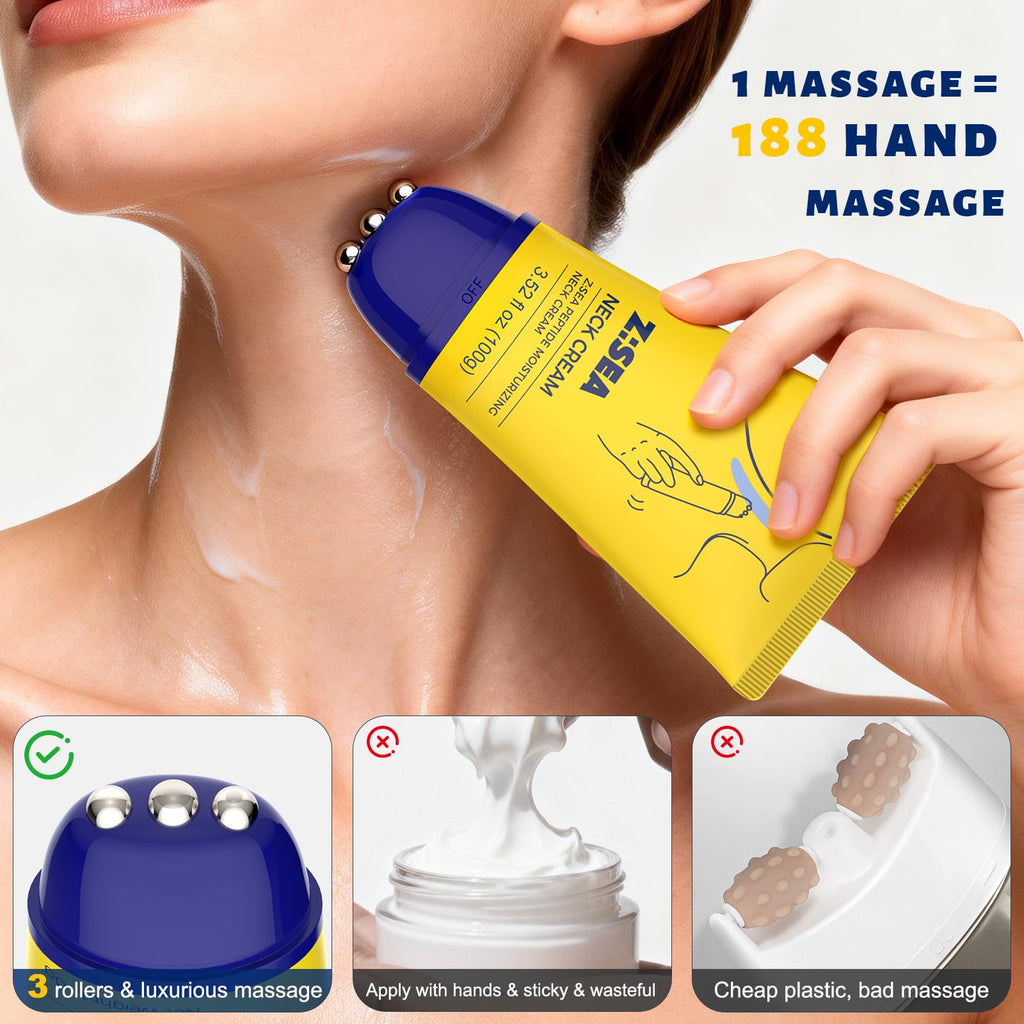 Z：SEA Neck Firming Cream with Roller – Anti-Aging Neck & Chest Cream with Multi Peptides, Collagen, Hyaluronic Acid