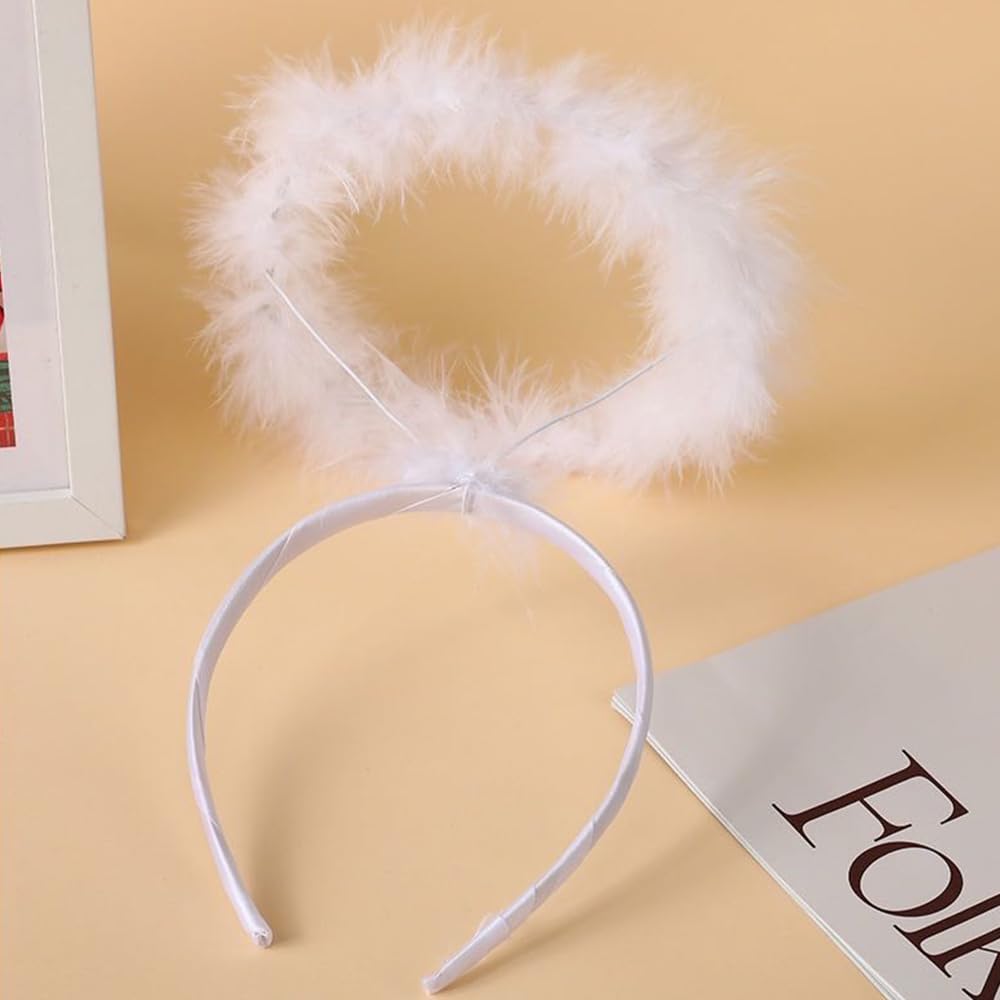 ZSPERKLA Angel Halo Headband – White Feather, Fluffy Angel Hair for Halloween & Cosplay