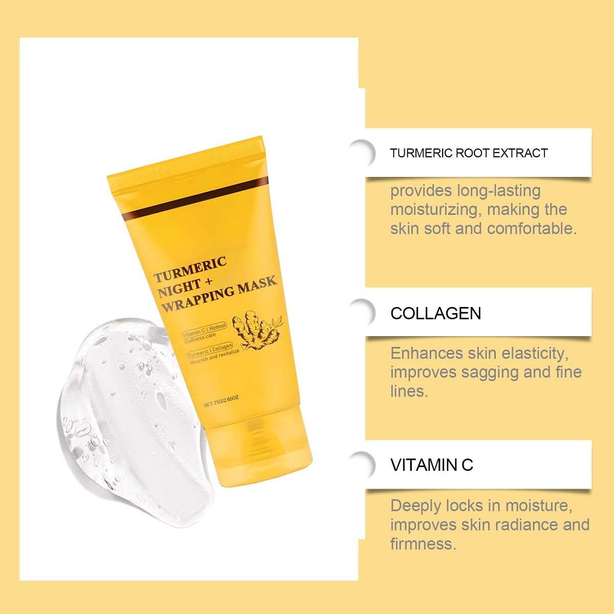 ZTSGU Turmeric Kojic Acid Overnight Mask – Deep Nourish & Firming Peel-Off Sleeping Mask (1 Pack with Brush)