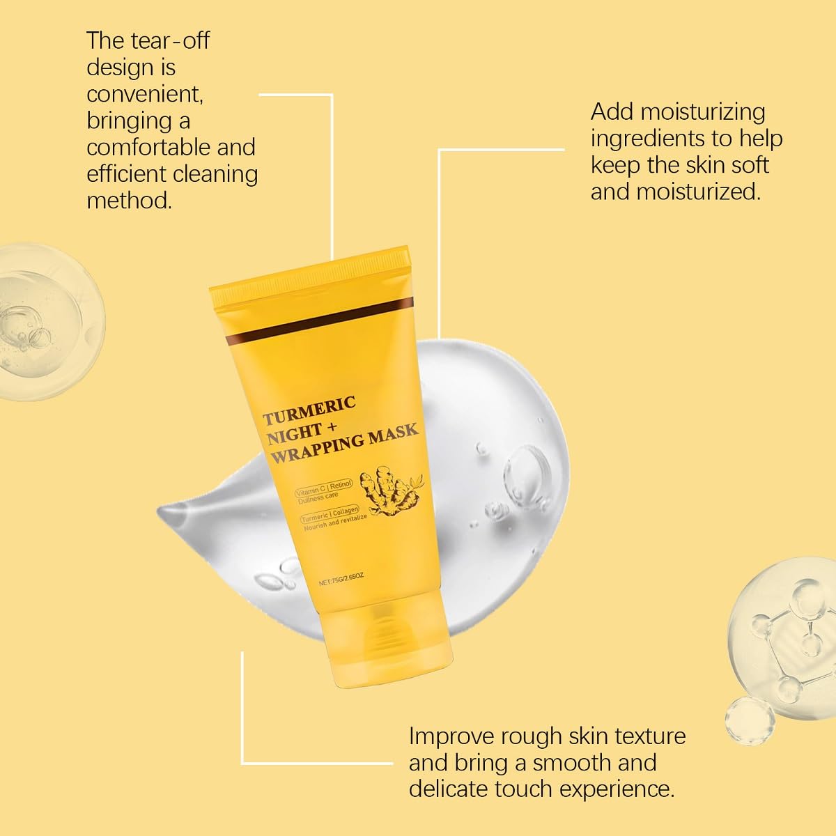 ZTSGU Turmeric Kojic Acid Overnight Mask – Deep Nourish & Firming Peel-Off Sleeping Mask (1 Pack with Brush)