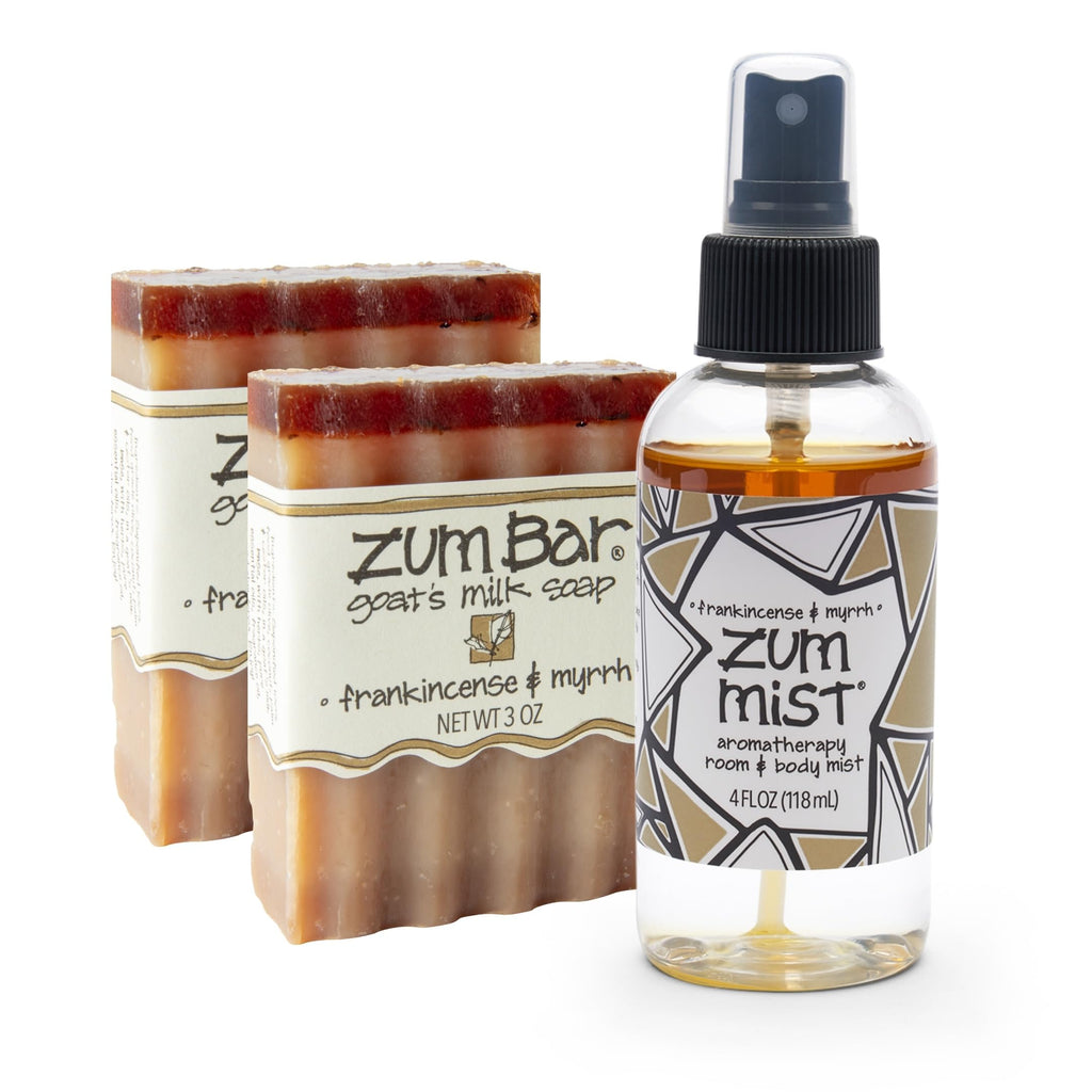 Zum Indigo Wild Bundle: Goat Milk Soap Bars (2x 3 oz) + Zum Mist (4 fl oz) – Frankincense & Myrrh Scent