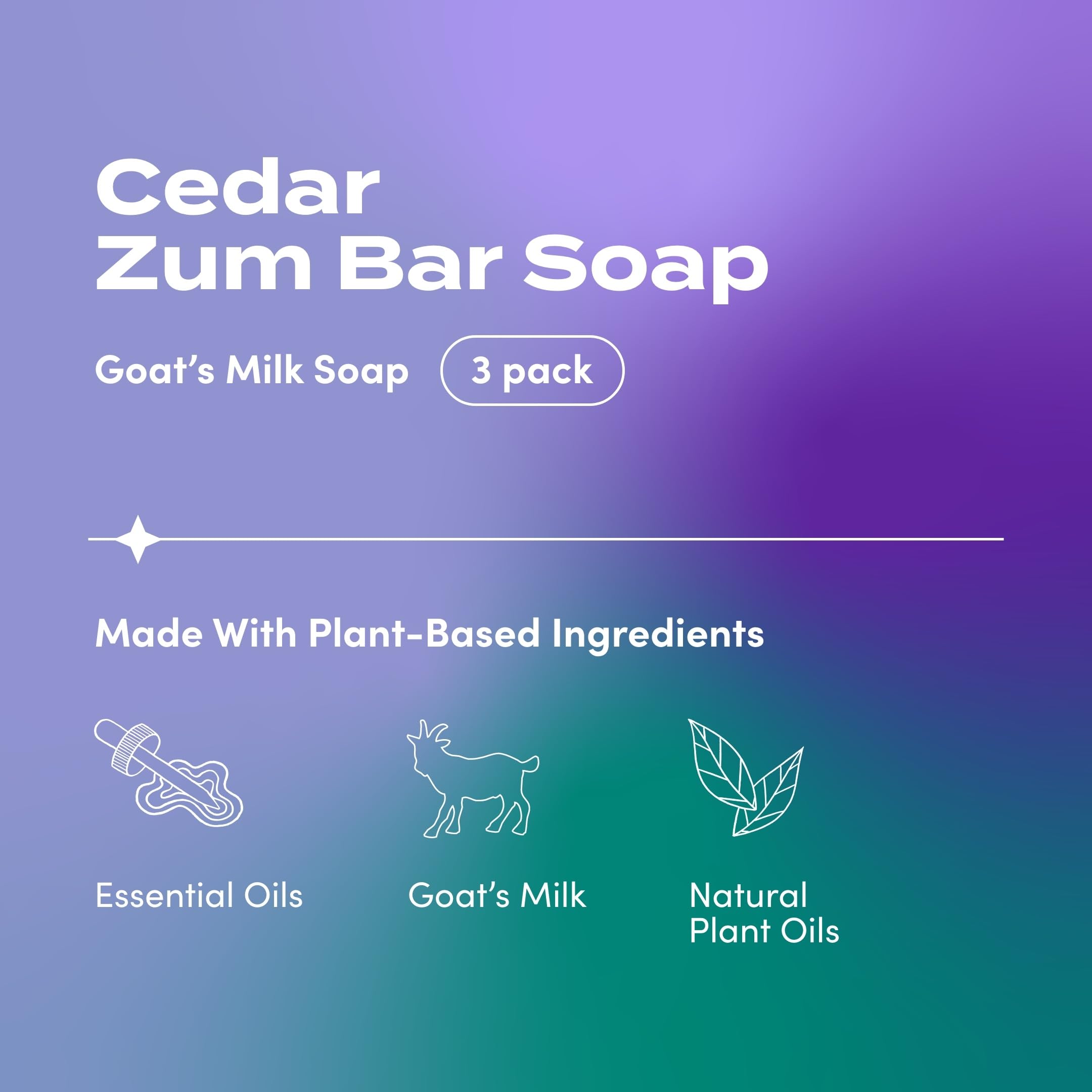 Zum Indigo Wild Goat Milk Soap Bar Cedar - 3 oz, Pack of 3 | Plant-Based, Cruelty-Free