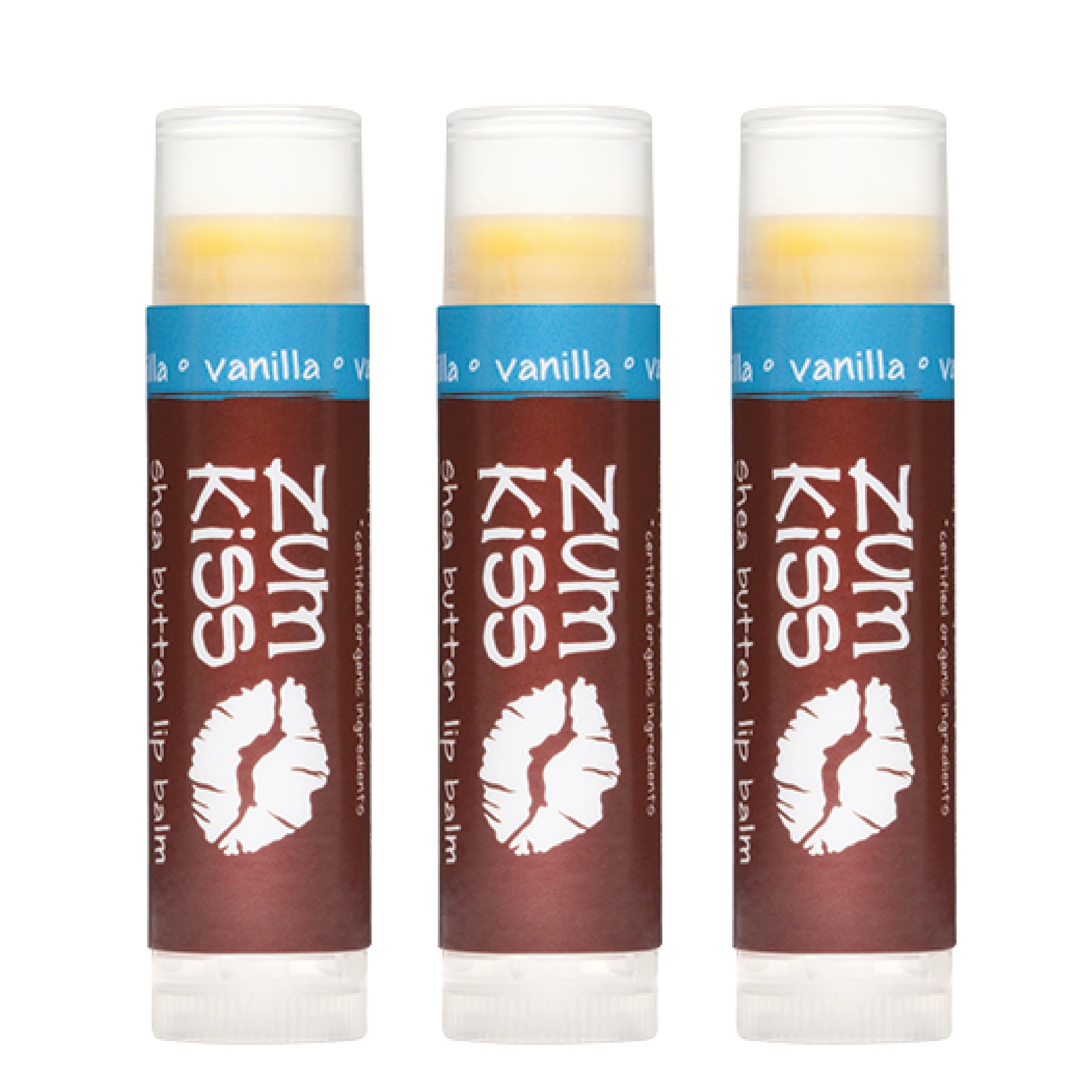 Zum Kiss Stick Lip Balm Vanilla – Organic Beeswax, Sunflower Oil & Vitamin E (3 Pack)