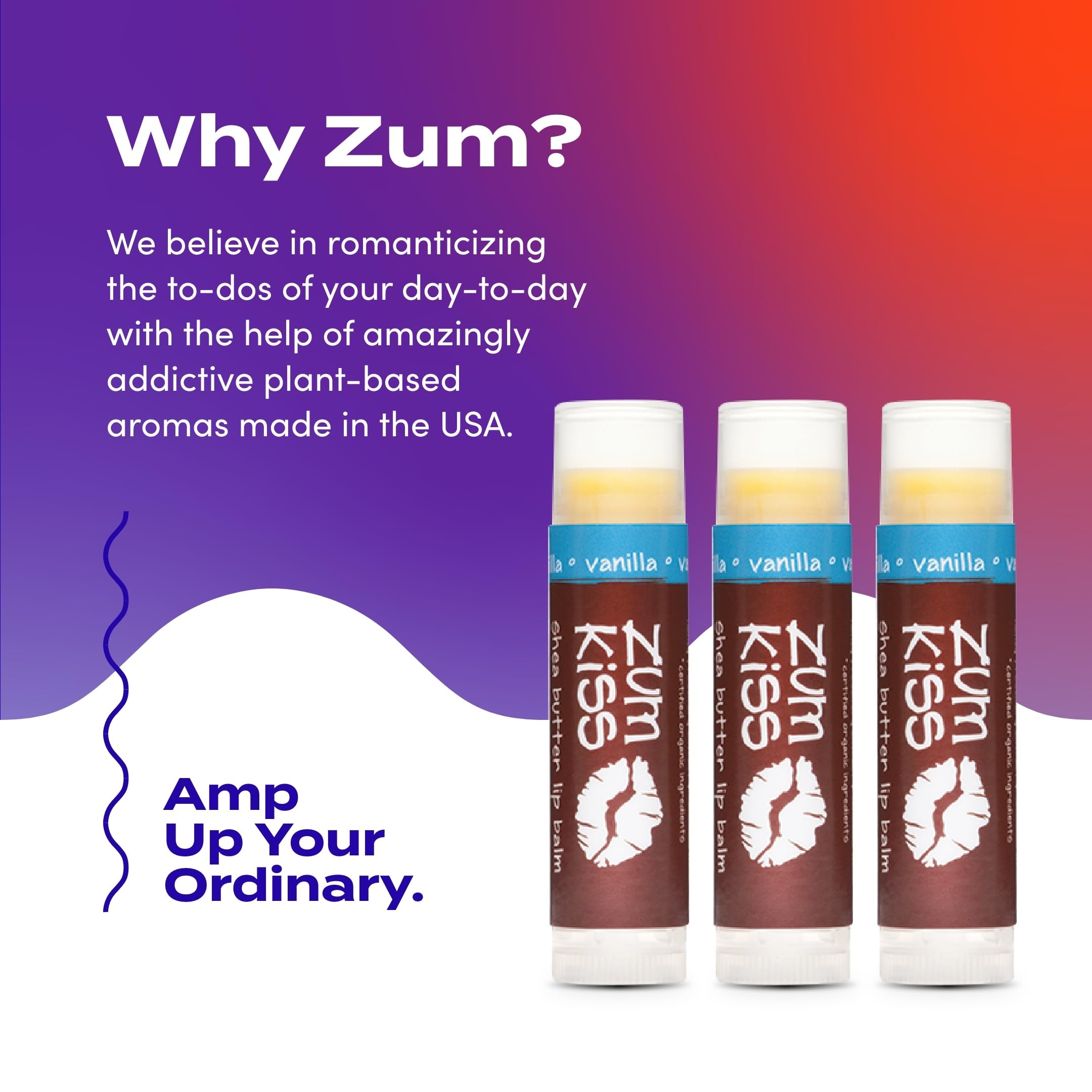 Zum Kiss Stick Lip Balm Vanilla – Organic Beeswax, Sunflower Oil & Vitamin E (3 Pack)