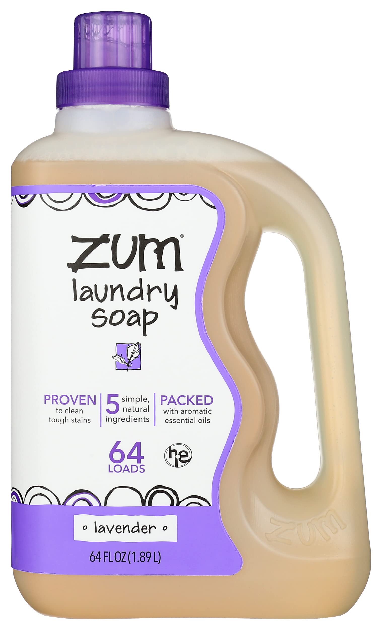Zum Lavender Scent Liquid Laundry Soap – Paraben Free, 64 fl oz (Pack of 6)