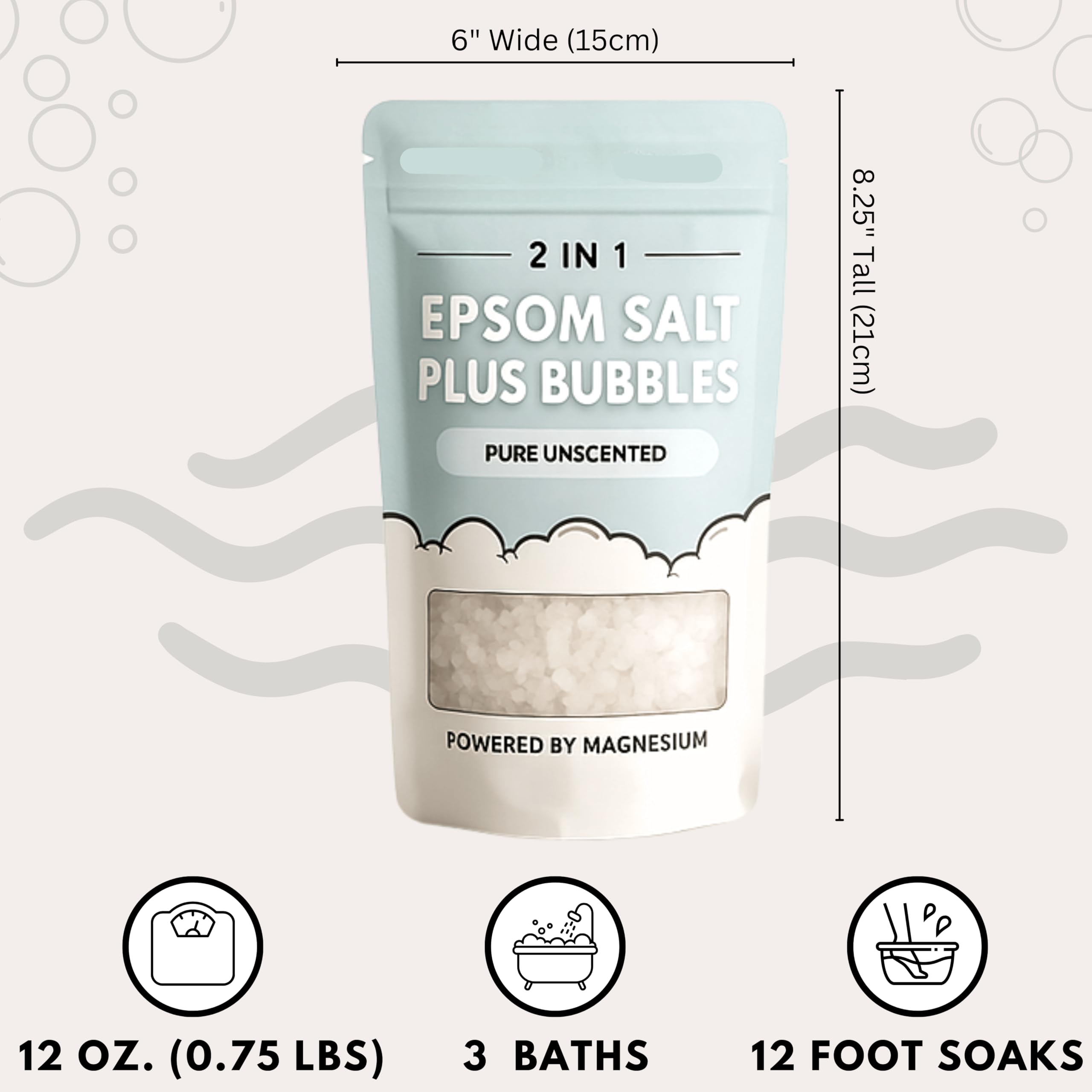 ZZZELLNESS Epsom Salt Plus Bubbles – Unscented Foaming Bath Soak (12 oz)