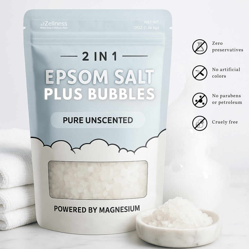 ZZZELLNESS Epsom Salt Plus Bubbles – Unscented Foaming Bath Soak (12 oz)